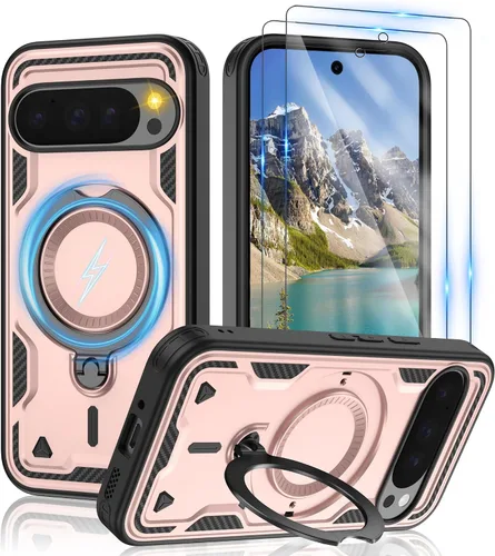 Vista 97 de Gritup fro Funda para Google Pixel 9A, funda protectora magnética de grado militar compatible con Mag-Safe, 2 protectores de pantalla HD, soporte