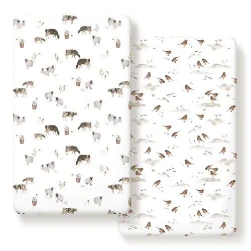 Vista 10 de GRSSDER Juego de 2 sábanas elásticas para cuna para bebé, ultra suaves, universales, se adaptan a la mayoría de las almohadillas de colchón de cuna
