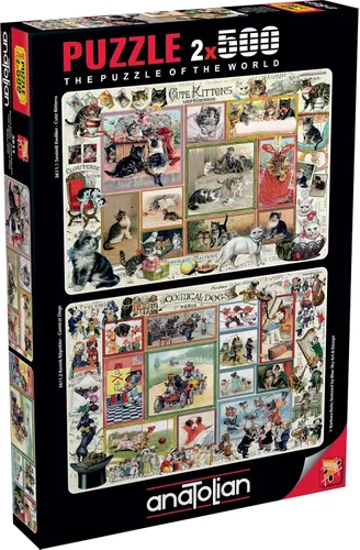 Vista 2 de Anatolian Puzzle - Cute Kittens - Perros de cómic, rompecabezas de 2 x 500 piezas, #3611