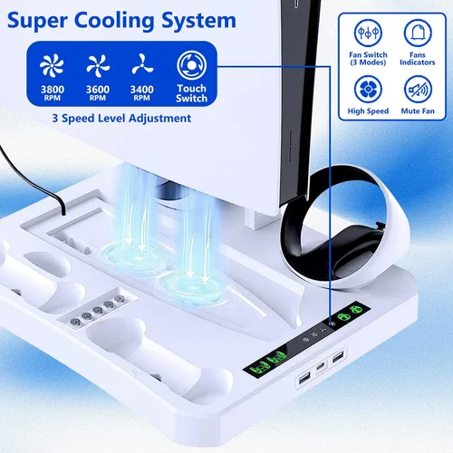 Vista 3 de Soporte de estación de refrigeración compatible con PS5, PSVR2 Sense Controller Charging, soporte de auriculares para gafas PS VR2, para consola