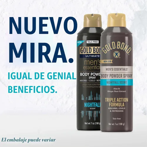 Vista 2 de Gold Bond Polvo Corporal en Spray Sin Talco Esenciales para Hombres 7 oz. Aroma Recharge Protección contra la Humedad