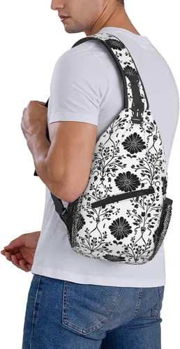 Vista 6 de Small Crossbody Bags for Women Men - Vintage Flower Black Print Adjustable Shoulder Bag Fanny Packs Belt Sling Bag Crossbody Purses Backpack for