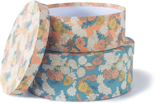 Vista 7 de Soul & Lane Cajas de almacenamiento decorativas de cartón oblongas con tapas, juego de 2 cajas de cartón floral para recuerdos, almacenamiento
