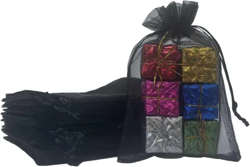 Vista 38 de Paquetes de 50 bolsas de organza de regalo de 4 x 6 pulgadas, cordón negro a granel para baby shower, Navidad, cumpleaños de profesores, recuerdos