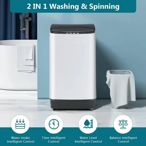 Vista 2 de Lavadora portátil de 1.9 pies cúbicos, lavadora eléctrica completamente automática con 10 programas, combo compacto de lavado y centrifugado de ropa