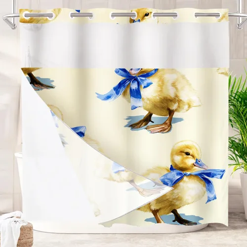 Vista 72 de Batmerry Maritime Nautical Hookless Shower Curtain with Snap in Liner Set, Anchors Ship Wheel Bath Curtain Magnetic Hem Quick-Drying Waterproof
