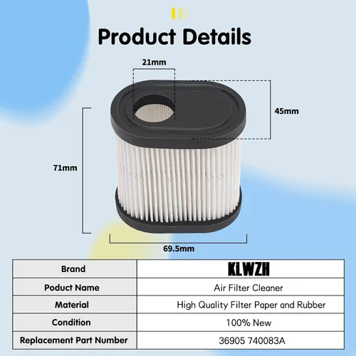 Vista 4 de KWLZH 36905 - Filtro de aire para reciclador Toro 22 GTS 6.5HP 20016 20017 Tecumseh 740083A LEV100 LEV115 LEV120 OVRM105 OVRM65 TVS115 TVS120 TT oro