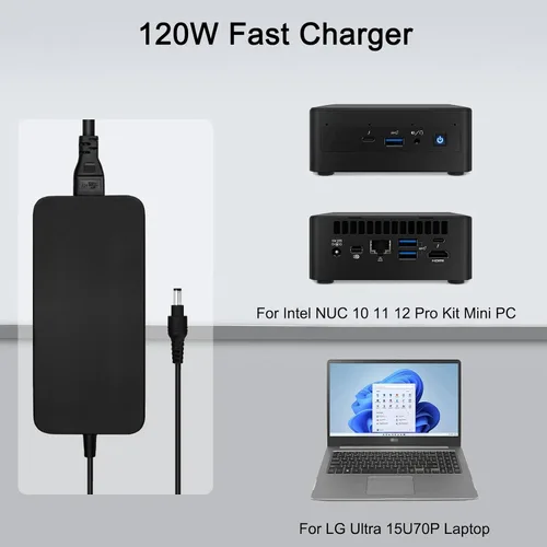 Vista 6 de Cargador de 120 W 6.32 A compatible con Intel Nuc 10 11 12 13 14 Pro Kit Mini PC LG 17U70N 15U70P FSP120-ABBN2 A15-120P1A ADP-120RH B ADP-120ZB B
