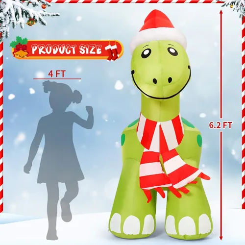 Vista 5 de COMIN Inflables de Navidad de 6.2 pies para decoración al aire libre, dinosaurio inflable con LED integrados para Navidad, interiores y exteriores