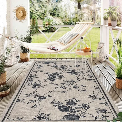 Vista 8 de ORTIGIA Alfombra festoneada de yute fácil de 3 x 5 pulgadas, color negro
