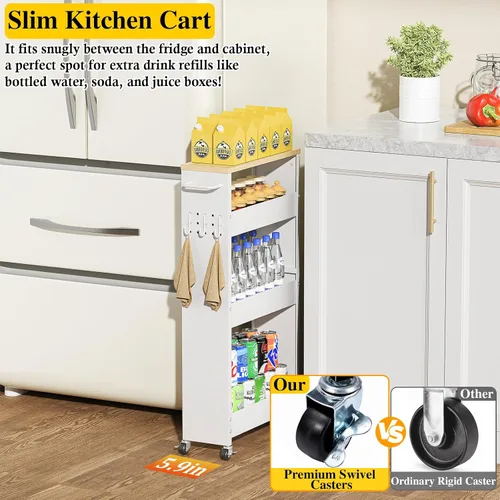 Vista 4 de OKZEST Carrito de almacenamiento delgado de 4 niveles, organizador de baño y carrito de almacenamiento, estante de organización de cocina