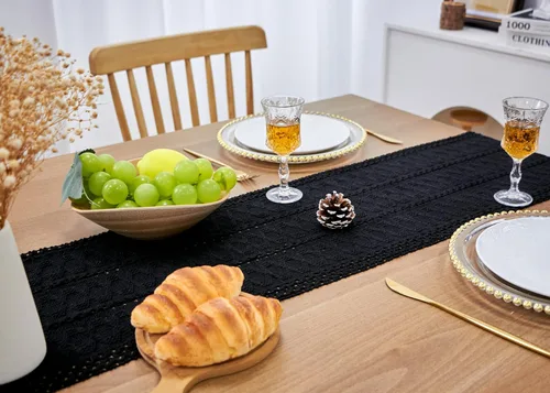 Vista 7 de FEXIA Camino de Mesa Negro con Borlas de 72 Pulgadas Macramé Boho Estilo Granja Camino de Mesa para Decoración de Dormitorio y Comedor