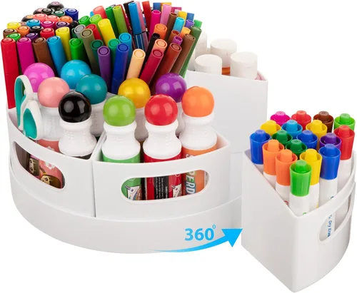 Vista 10 de CraftGenes Organizador de Suministros de Arte, Portálápices Extra Grande de 360° con 7 Compartimentos Removibles para Niños, Organizador