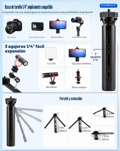 Vista 5 de Kit de vlogging para iPhone/Android, TikTok YouTube Kit de inicio para grabación de video con micrófono inalámbrico magnético, trípode de cámara