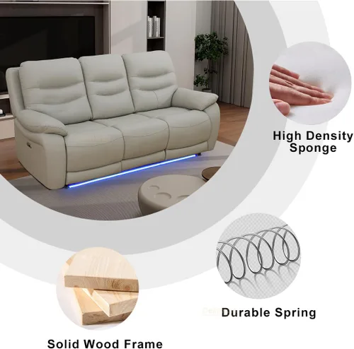 Vista 72 de Juego de sofá reclinable eléctrico, seccional de cuero transpirable beige, juego de muebles de sala de estar, 2 piezas, sofá reclinable eléctrico