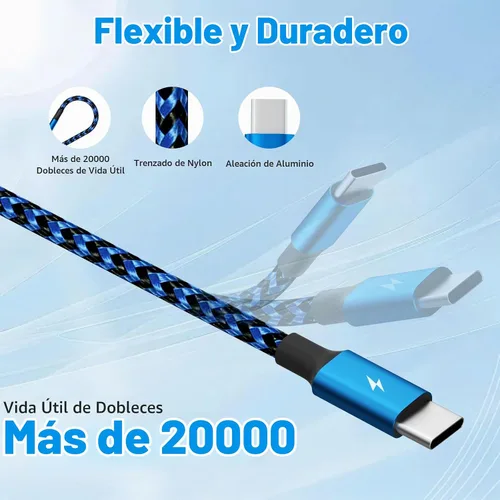 Vista 2 de Cable Divisor USB C Cable de Carga Múltiple, Cable Divisor USB C de Nylon, Cable Cargador Múltiple con 3 Tipo C Compatible con iPhone 16/15 Series