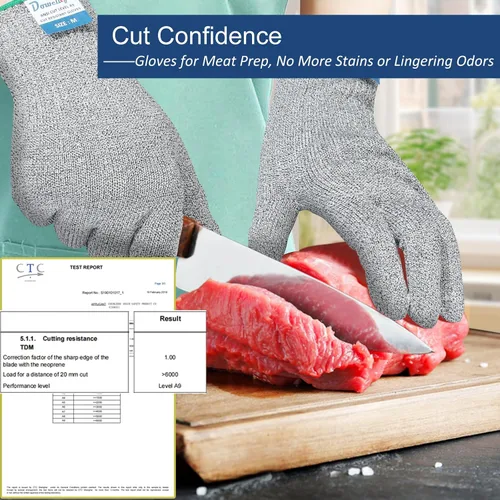Vista 2 de Dowellife Guantes resistentes a los cortes A9 de máxima protección, guantes de cocina y chef de grado alimenticio para preparación de alimentos Gris