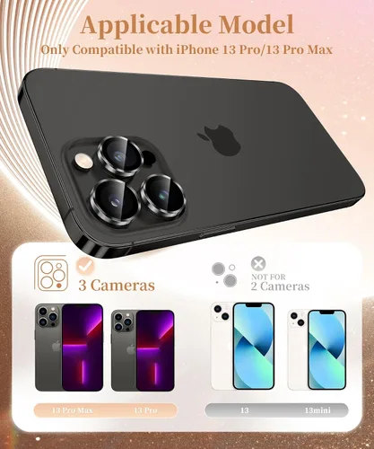 Vista 2 de GolbinBox Protector de lente de cámara para iPhone 13 Pro/13 Pro Max, ajuste invisible 1:1, vidrio templado 9H, funda individual de metal ultra HD