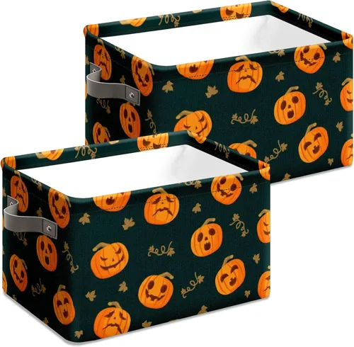 Vista 9 de Cesta de almacenamiento espeluznante de Halloween, bolsas de truco o trato, cubo de almacenamiento plegable grande, organizador plegable de 10 x 14