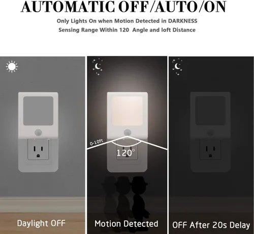 Vista 2 de [Paquete de 3] Vintar - Luz nocturna LED regulable, luz nocturna enchufable con sensor automático de atardecer a amanecer, brillo ajustable, luces