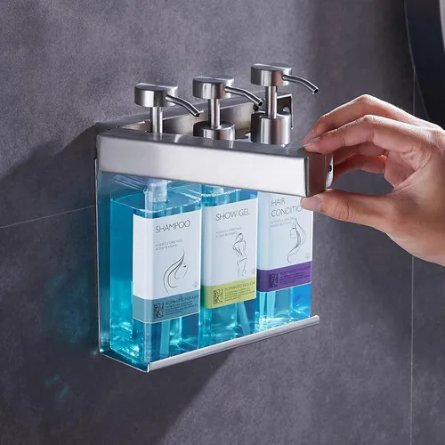Vista 3 de Champú acondicionador dispensador de jabón de baño 3 botellas