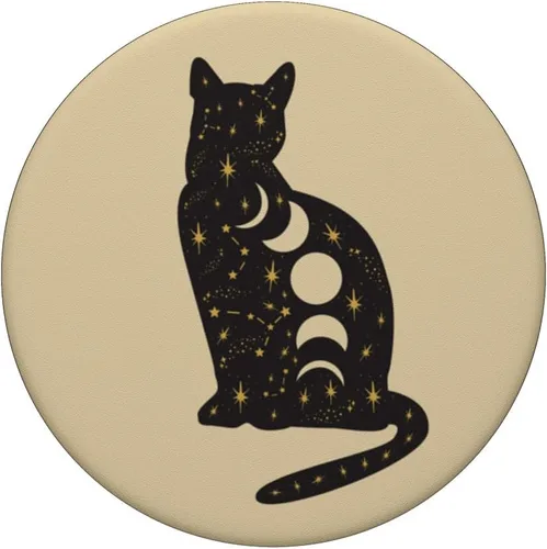 Vista 3 de PopSockets PopSockets intercambiables PopGrip con diseño de gato místico negro