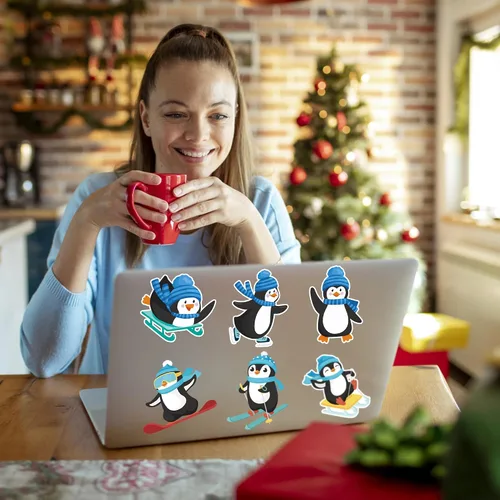 Vista 7 de 1200 PCS Calcomanías en Rollo de Pingüinos Calcomanías de Sellos de Pingüinos de Invierno Azules de Dibujos Animados Etiquetas de Sobre Rollo