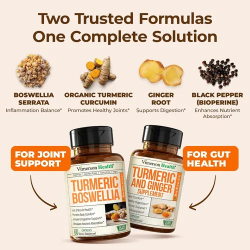 Vista 3 de Turmeric Supplement Bundle – 2-Pack Organic Turmeric Curcumin Supplement with 95% Curcuminoids + 65% Boswellia Extract, Ginger Root & Black Pepper