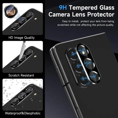 Vista 6 de 2 protectores de pantalla frontal de vidrio templado de privacidad compatibles con Samsung Galaxy Z Fold 5 + 2 protectores de lente de cámara