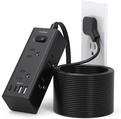 Vista 20 de Cable de extensión de 1 pie con múltiples tomas, regleta de alimentación de enchufe plano con cable de 1 pie, 6 tomas de corriente, 4 puertos USB