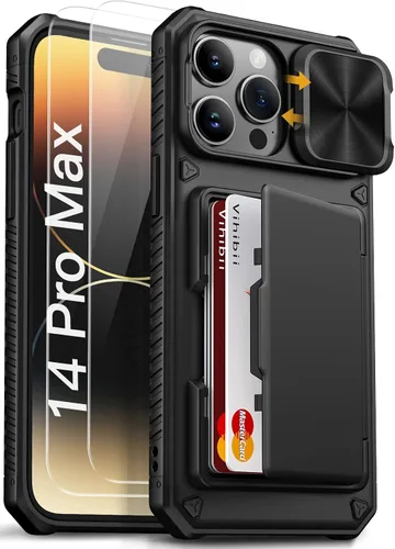 Vista 20 de Vihibii Funda para iPhone 13 Pro Max/iPhone 12 Pro Max con tarjetero (4 tarjetas) [bloqueo RFID] y cubierta de cámara deslizante, protección contra