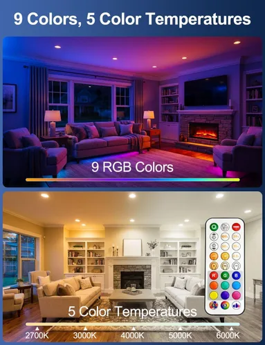 Vista 3 de HEKEE Luces LED empotrables empotradas, cambio de color, 4 pulgadas, luces de techo empotradas (paquete de 6)