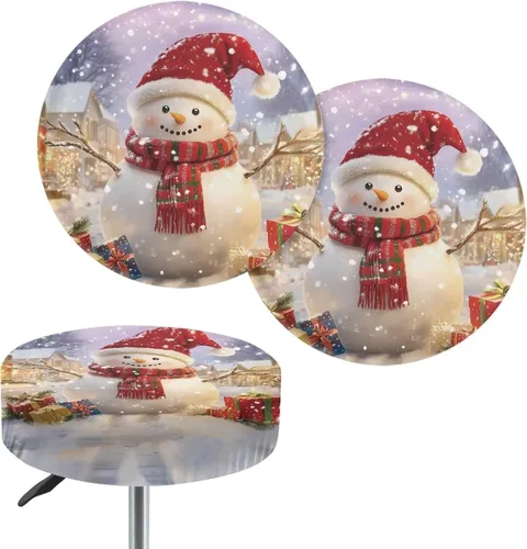 Vista 36 de Juego de 2 fundas redondas para taburetes de Navidad, color azul, diseño de ciervos de Navidad, fundas de cojín elásticas para taburetes de silla