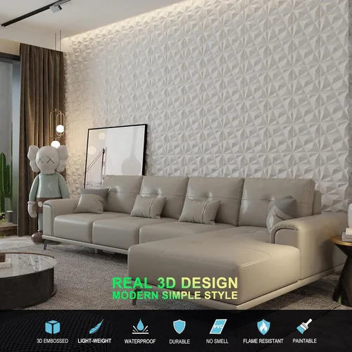Vista 5 de MIX3D Paquete de 33 paneles de pared 3D, diseño moderno con textura de diamante para decoración de pared interior en sala de estar, dormitorio, sala