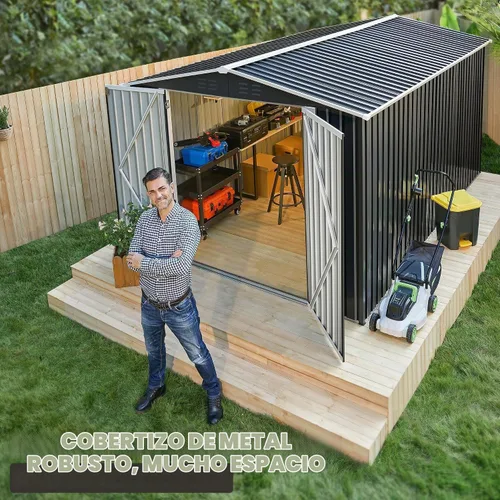 Vista 5 de Polar Aurora Cobertizo de almacenamiento al aire libre de 8 x 12 pies, cobertizo de jardín de metal con estructura de marco actualizada, cobertizos