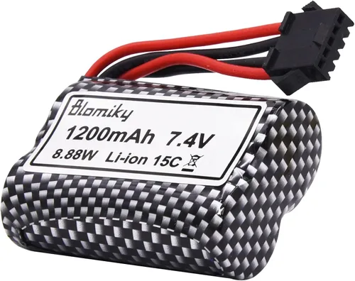Vista 7 de Blomiky - Paquete de 2 baterías recargables de iones de litio de 7.4 V 1200 mAh con enchufe SM-5P y cable USB para alguna versión TX123 RC Boat