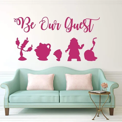 Vista 6 de Calcomanía de pared Be Our Guest - La Bella y la Bestia - Lumiere, Mrs Potts, Chip, Cogsworth y Featherduster
