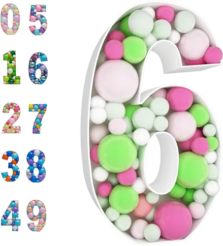 Vista 7 de Marco de globo de mosaico de 3 pies con número 0, kit precortado con números iluminados, tablero de espuma gruesa, decoración para cumpleaños