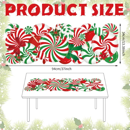 Vista 3 de Tatuo Camino de mesa de bastón de caramelo de Navidad, 13 x 37 pulgadas, camino de mesa de Navidad rojo, blanco y verde, centro de mesa de comedor