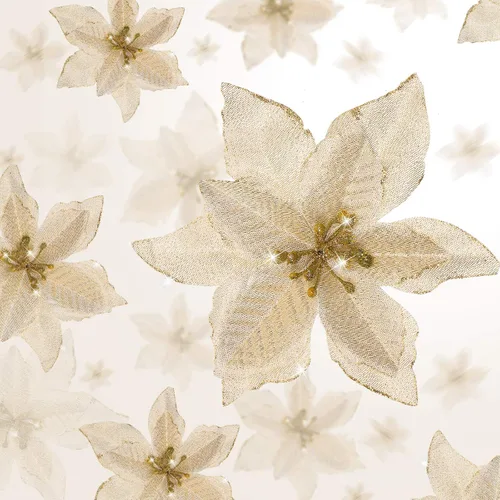 Vista 13 de WILLBOND 36 piezas de flores de Pascua navideñas de 3 tamaños para árbol de Navidad, flores falsas con purpurina, decoración, adornos de flor