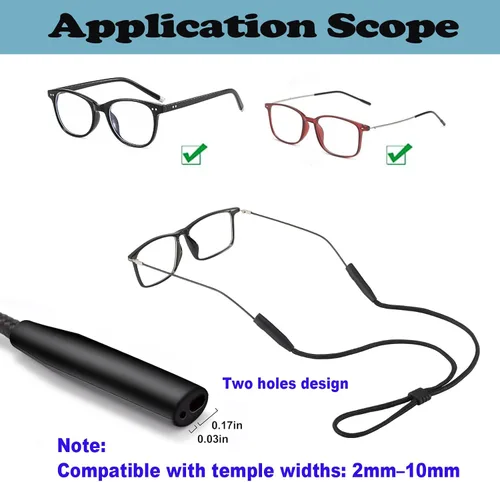 Vista 3 de Soporte de correa para lentes para lentes de brazos delgados – Correas de soporte para gafas alrededor del cuello – Correas de gafas de sol
