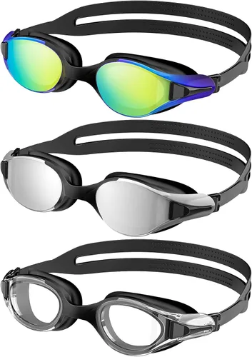 Vista 9 de NSSIW Gafas de natación para adultos: gafas de piscina para hombres y mujeres con protección UV400 antivaho sin fugas, paquete de 3