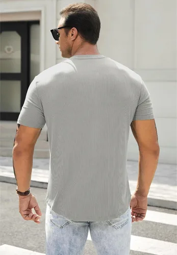 Vista 2 de JMIERR Camisas para hombre con cuello redondo y cuello redondo, camiseta atlética con botón