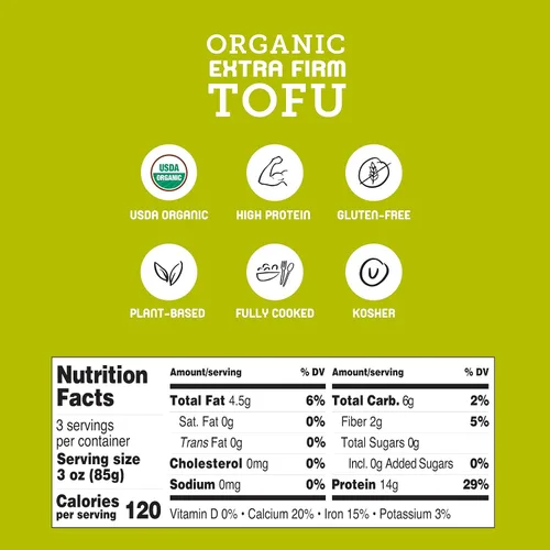 Vista 4 de Hodo Tofu orgánico extra firme 1.69 oz de proteína (96% de valor diario) por paquete, ideal para freidora de aire o sopa, ideal para tofu Mapo