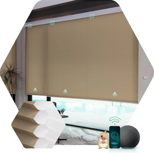 Vista 6 de Yoolax Persianas Celulares Motorizadas Compatibles con Alexa, Persianas Motorizadas Blackout Inteligentes de Panal para Ventanas, Persianas
