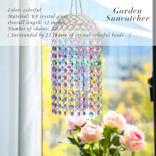 Vista 2 de Atrapasueños de Cristal para Ventana Colgante Campanilla de Viento Jardín Porche Hogar Boda Fiesta Fabricante de Arco Iris Perlas de Cristal