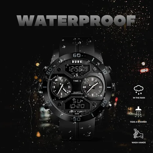 Vista 4 de BURK 1355 - Reloj de pulsera de cuarzo para hombre, pantalla analógica digital, impermeable, crono militar