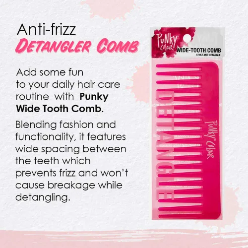 Vista 3 de Punky Peine de dientes anchos para mujer, color rosa, peine desenredante, sin mango, para cabello húmedo, seco y rizado