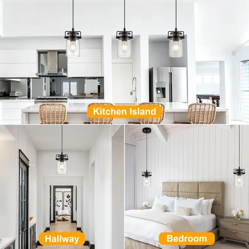 Vista 3 de foucasal Mini luces colgantes de granja de 4.7 pulgadas para isla de cocina 1 vidrio sembrado negro claro