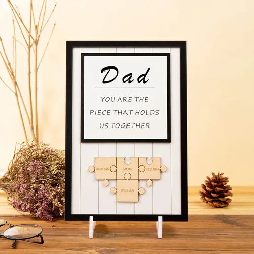 Vista 2 de Letrero personalizado con nombre de la familia, adornos de madera para la familia, placa de rompecabezas con nombre personalizado, decoración